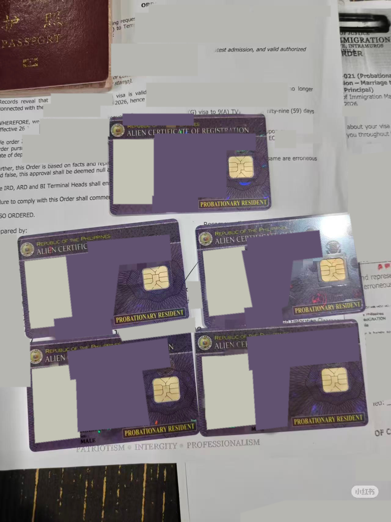 13A 紫卡样例：Probationary 考察期 ACR I-Card，个人信息已遮挡。