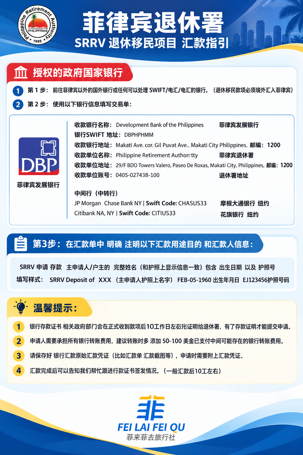 菲律宾退休署 SRRV 退休存款汇款指引